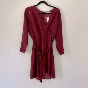 loft maroon polka dot wrap dress NWT